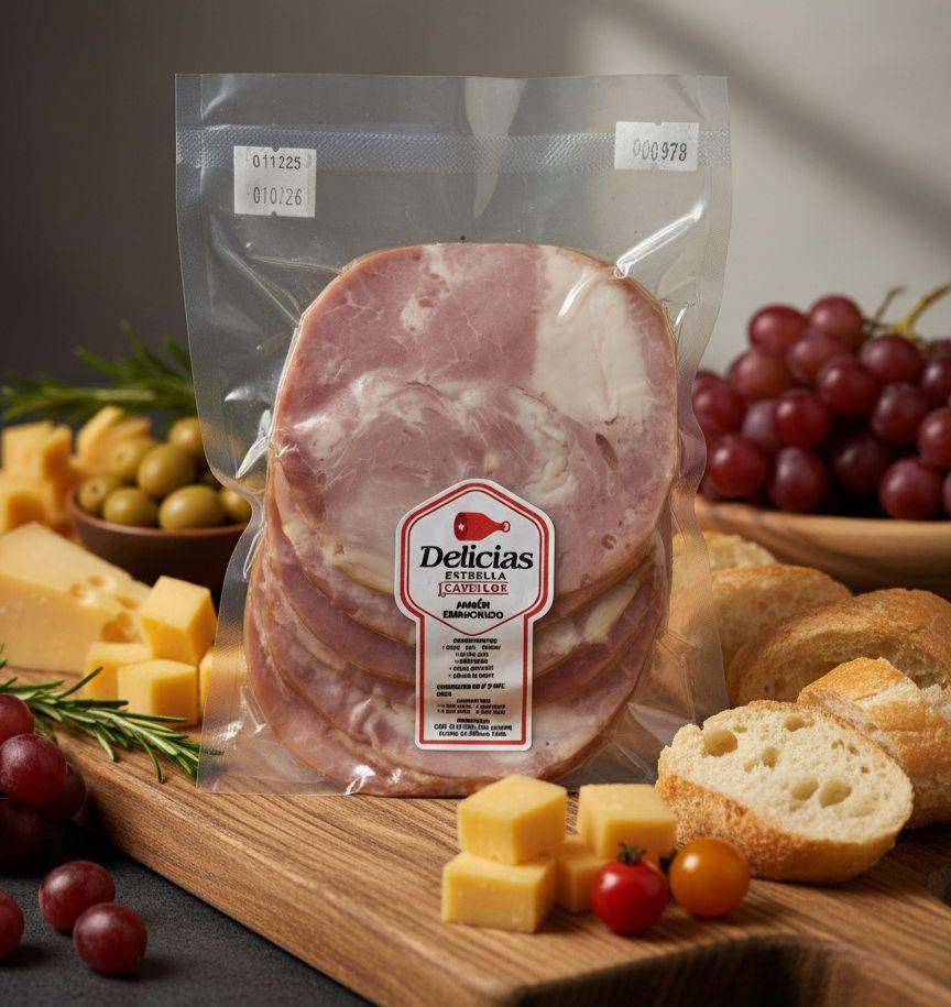 Jamón embuchado ahumado lonchado al vacío