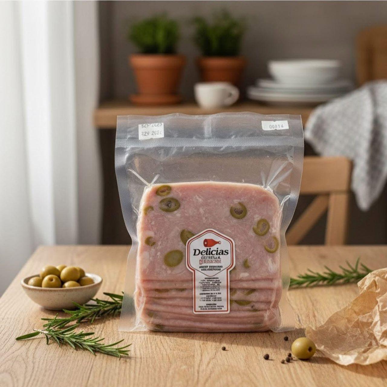 Paquete de Jamón Prensado con Aceitunas Lonchado al Vacio